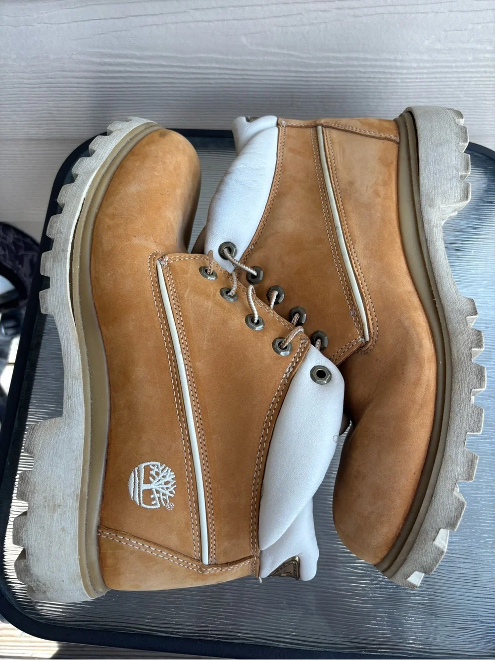 Timberland Wheat Nubuck Low Ankle Work Boots with White Collar